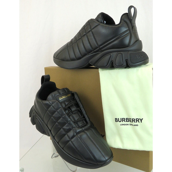 $850 BURBERRY AXBURTON BLACK CHECK QUILTED LEATHER LOGO SNEAKERS 13 US 46 ITALY - Picture 9 of 15